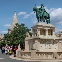 Memorial of Saint Stephen I, the first king of Hungary (1000 to 1038) opposite Matthias Church